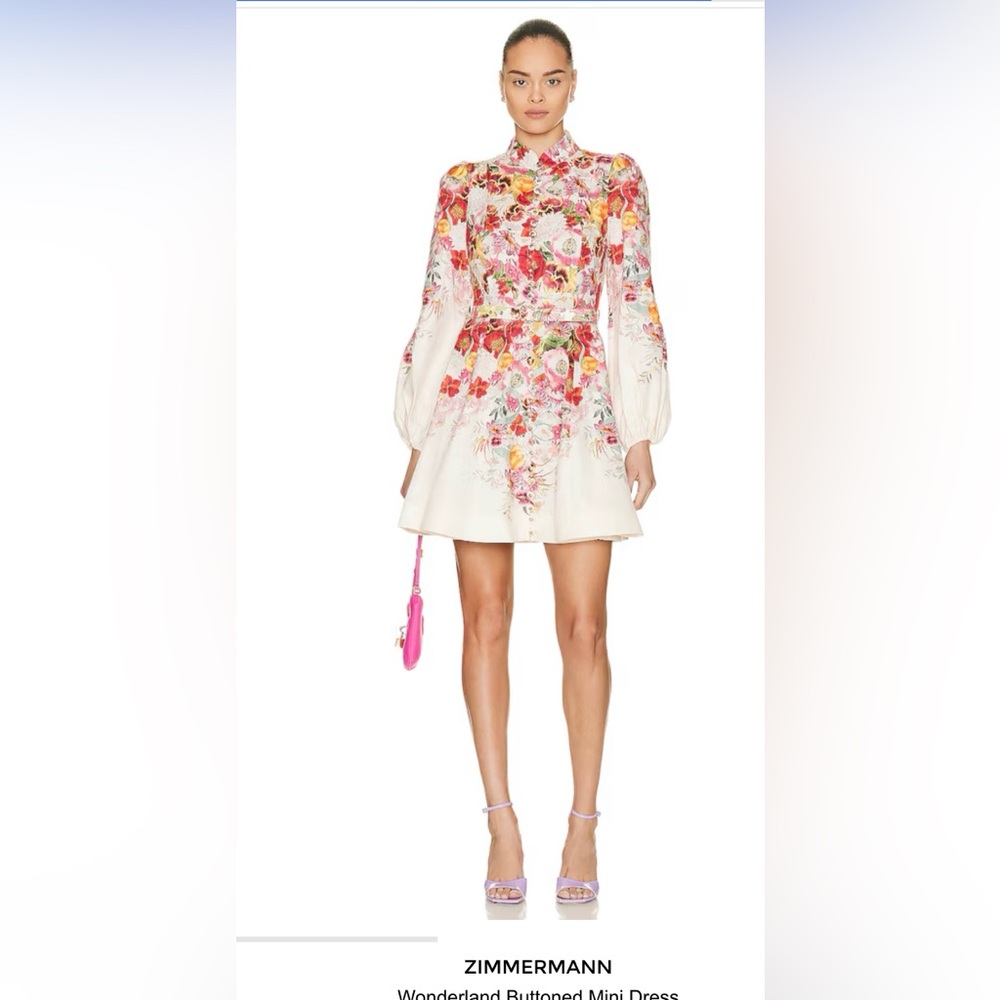 Zimmermann Cream Mini Dress with Pink & Red Floral Print